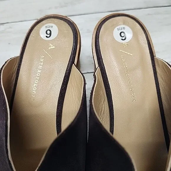 Anthropologie Criss-Cross Brown Suede Block Heel Slip-on Sandals Mules Sz 9 - Picture 6 of 10